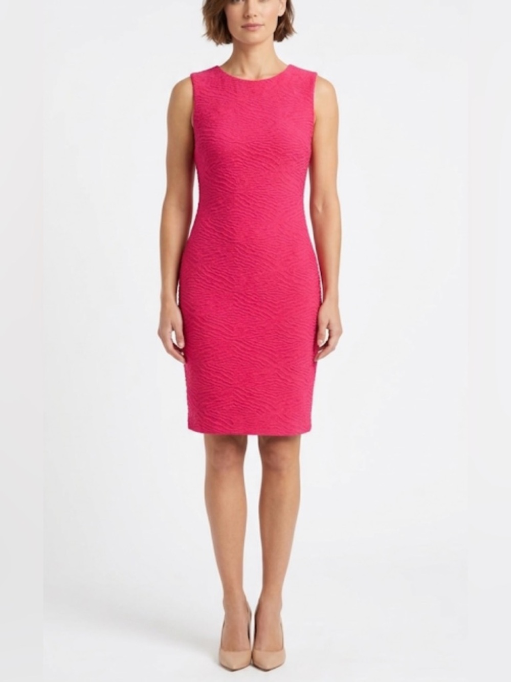 Calvin Klein Women’s Bright‎ Pink Textured Bodycon Sheath Dress SZ 2